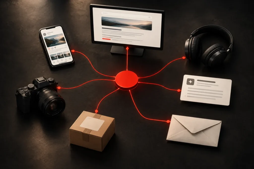 Eine Marke verbindet Suche, Video, Social Media, Podcast, E-Mail und KI-Antworten.