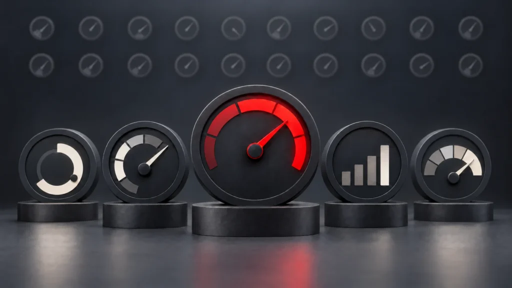 SEO KPI: Fünf Anzeigen auf einem schlichten Cockpit